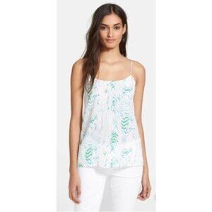 Equipment Cara Printed Silk Cami Marble Print White Blue Green Adjustable Blouse
